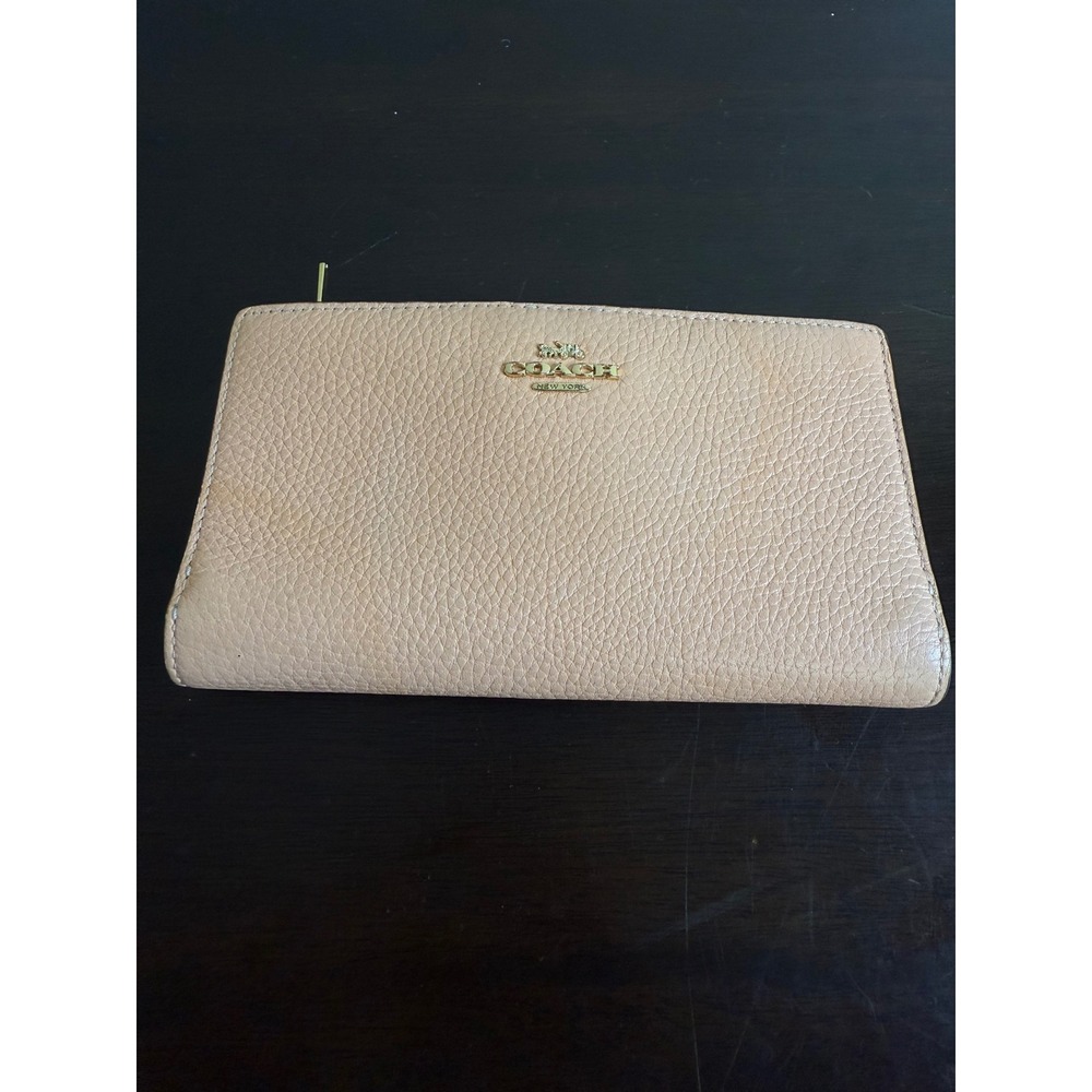 Coach Leather Wallet Women's Snap Closure Zip Around Peach Orange Card Holder